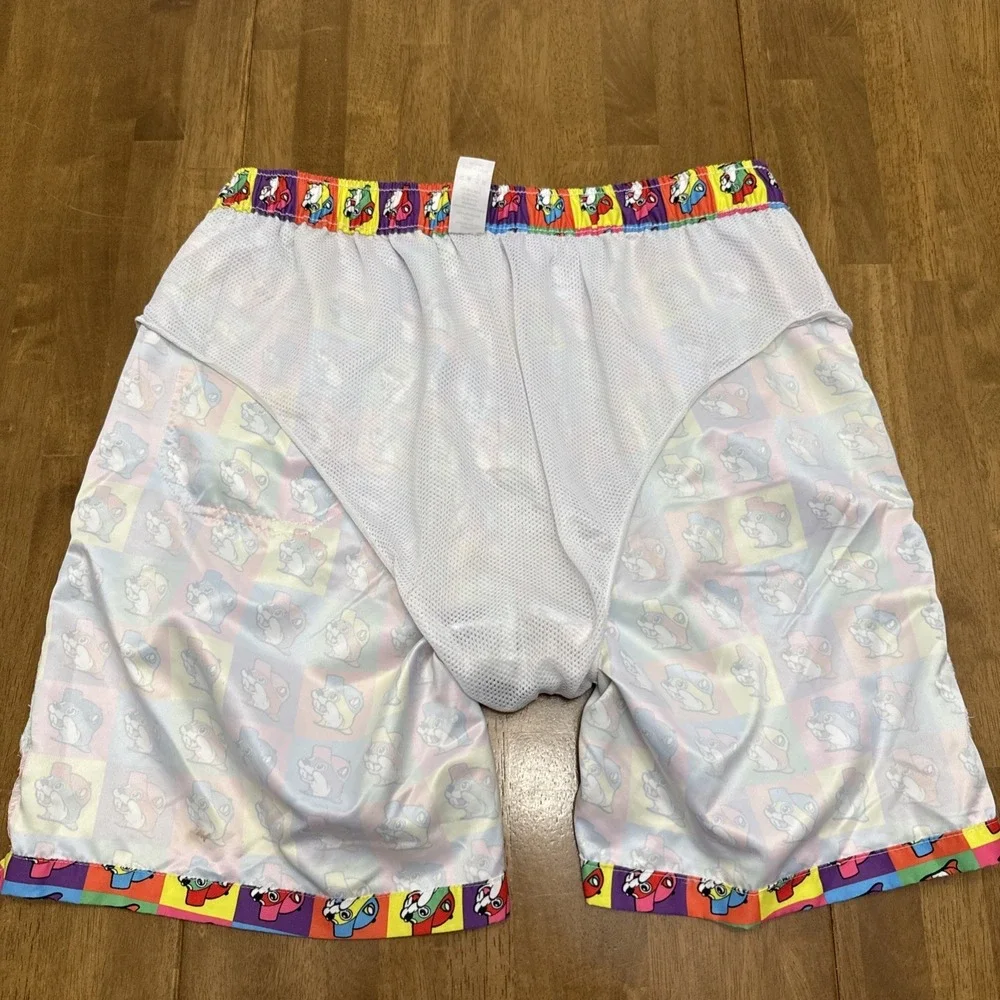 Buc-ees beaver swim trunks men's XL colorful checkered retro brief lined novelty